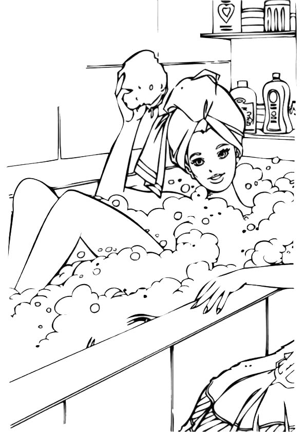 Barbie nimmt ein Bad